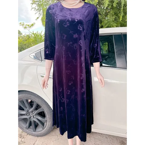 Đầm Midi in hình cổ điển sành điệu, tay lỡ Hàng có sẵn giao ngay  Giá 350k Chất liệu Nhung tuyết siêu đẹp, co giãn