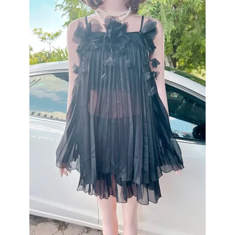 Set voan tơ 2 dây kèm chân váy quần dập ly xinh xắn Màu đen S xinh yêu cho các chị em, hàng QP chuẩn đủ tag mác luôn ạ