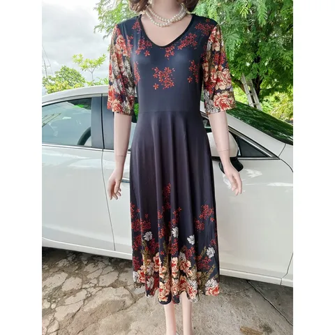Đầm hoa Quảng châu cao cấp  Hàng có sẵn giao ngay XL, có đủ size tới 90kg Giá 290k Co giãn dễ mặc  Chất liệu thun cotton