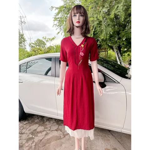 Set áo dài thêu hoa An Thuỷ + chân váy kem eo bo chun co giãn dễ mặc  Hàng có sẵn giao ngay  Giá 290k/ cả set