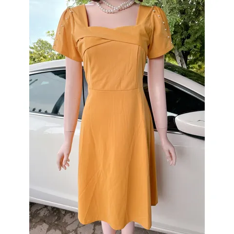 Đầm Xòe Thiết Kế Cổ Vuông Đính Ngọc Phong Cách Sang Trọng Hàng có sẵn giao ngay  Đủ size tới 70kg Chất liệu thun umi
