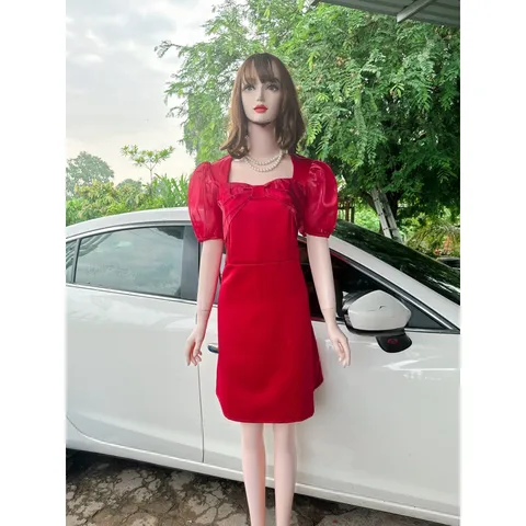 Đầm nơ ngực phối tơ Hàng có sẵn giao ngay 2XL Giá 290k, có đủ size tới 90kg , có Bigsize  Chất liệu tapta xịn phối tơ