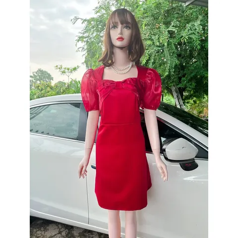 Đầm nơ ngực phối tơ Hàng có sẵn giao ngay 2XL Giá 290k, có đủ size tới 90kg , có Bigsize  Chất liệu tapta xịn phối tơ