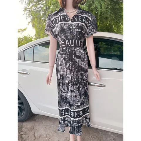 Đầm lụa họa tiết sang chảnh,dáng dài thiết kế Hàng có sẵn giao ngay  Giá 320k Đủ size tới 80kg Dây kéo sau lưng