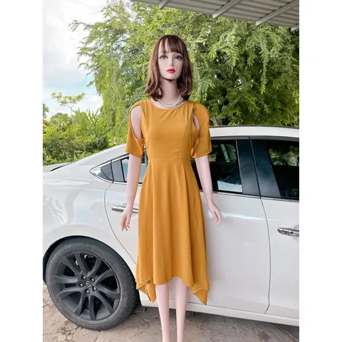 Đầm đuôi cá cách điệu màu vàng Giá 330k Hàng cao cấp sang trọng Hàng có sẵn giao ngay LXL Dưới 80kg mặc đẹp  Chất