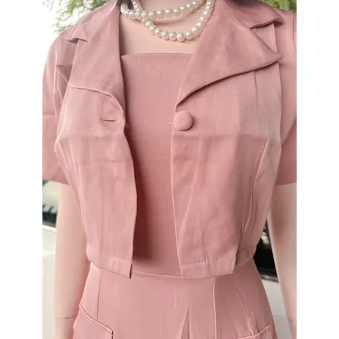 SET ÁO CỔ VEST KÈM ĐẦM 2 DÂY MIDI eo dáng xoè đi tiệc đi chơi đi làm Hàng có sẵn giao ngay  Giá 290k/ cả set