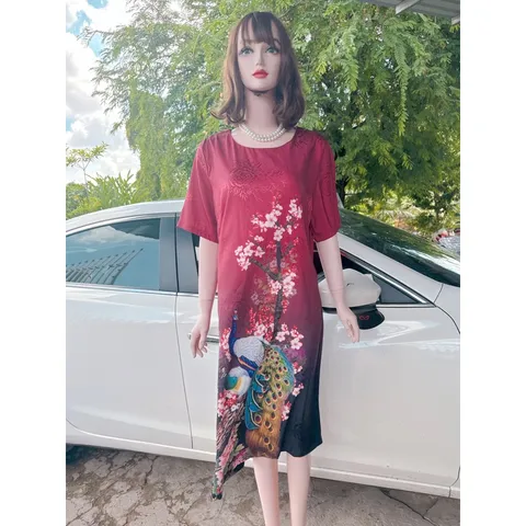 Đầm Trung Niên form Suông A Che Bụng - Vải Lụa Thượng Uyển - 2 Da Sang Trọng. Size từ 48kg đến 90kg. Hàng có sẵn giao