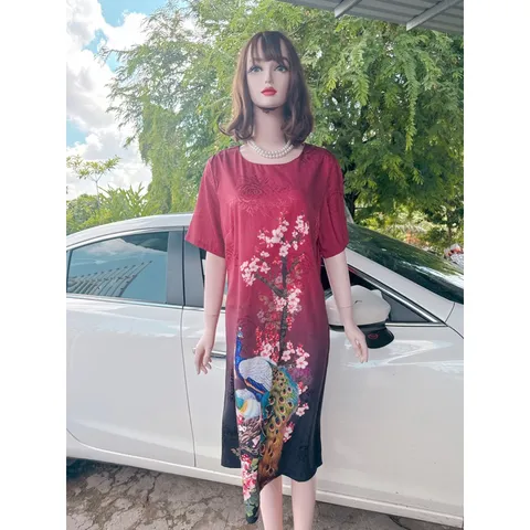 Đầm Trung Niên form Suông A Che Bụng - Vải Lụa Thượng Uyển - 2 Da Sang Trọng. Size từ 48kg đến 90kg. Hàng có sẵn giao