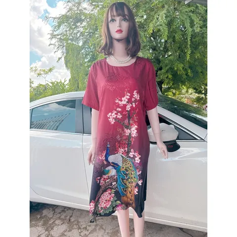 Đầm Trung Niên form Suông A Che Bụng - Vải Lụa Thượng Uyển - 2 Da Sang Trọng. Size từ 48kg đến 90kg. Hàng có sẵn giao