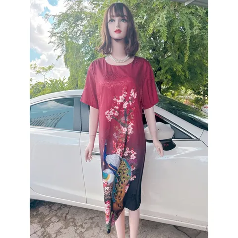 Đầm Trung Niên form Suông A Che Bụng - Vải Lụa Thượng Uyển - 2 Da Sang Trọng. Size từ 48kg đến 90kg. Hàng có sẵn giao