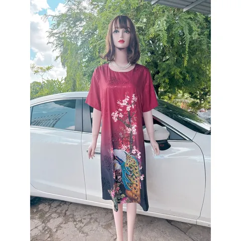 Đầm Trung Niên form Suông A Che Bụng - Vải Lụa Thượng Uyển - 2 Da Sang Trọng. Size từ 48kg đến 90kg. Hàng có sẵn giao