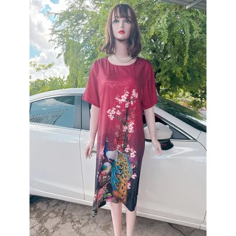 Đầm Trung Niên form Suông A Che Bụng - Vải Lụa Thượng Uyển - 2 Da Sang Trọng. Size từ 48kg đến 90kg. Hàng có sẵn giao