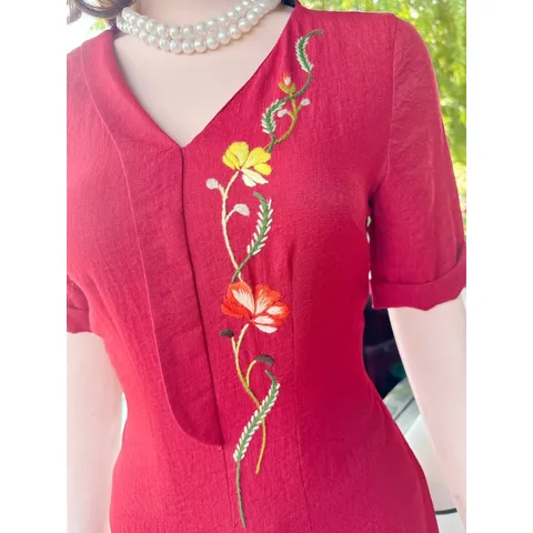 Set áo dài thêu hoa hàng An Thuỷ cao cấp, hàng thêu Áo dài giá 290k Quần giá 120k/ quần  Cả set gồm áo dài