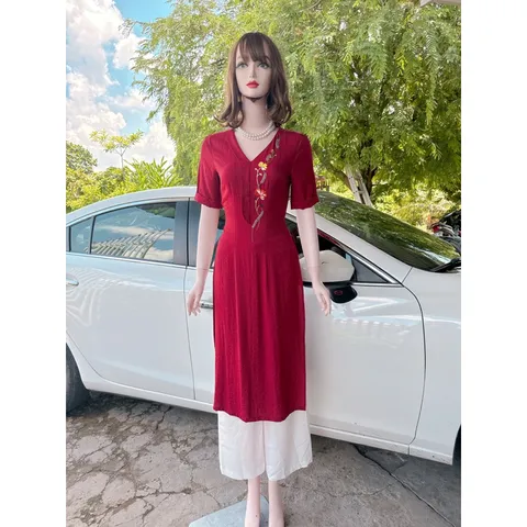 Set áo dài thêu hoa hàng An Thuỷ cao cấp, hàng thêu Áo dài giá 290k Quần giá 120k/ quần  Cả set gồm áo dài