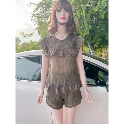 Set ren Chất Vải Đũi thô, Mát Mẻ  Quần Đùi Có Túi Free Size 40-65kg Hàng có sẵn giao ngay S Hàng chính chủ QP Giá 290k