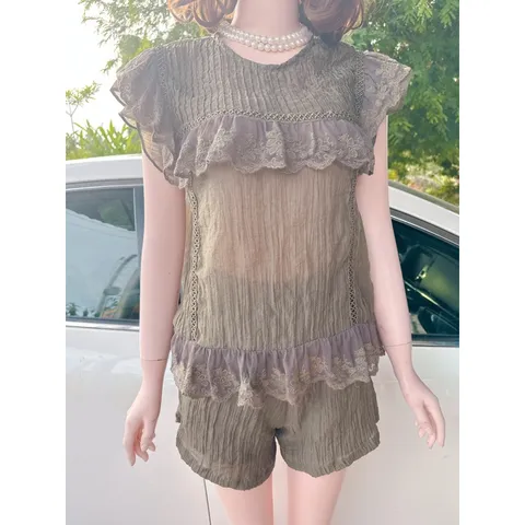Set ren Chất Vải Đũi thô, Mát Mẻ  Quần Đùi Có Túi Free Size 40-65kg Hàng có sẵn giao ngay S Hàng chính chủ QP Giá 290k