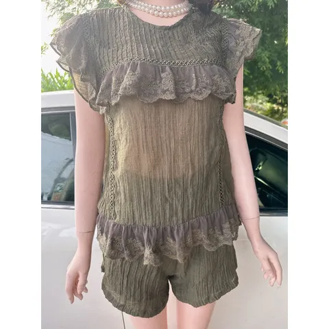 Set ren Chất Vải Đũi thô, Mát Mẻ  Quần Đùi Có Túi Free Size 40-65kg Hàng có sẵn giao ngay S Hàng chính chủ QP Giá 290k