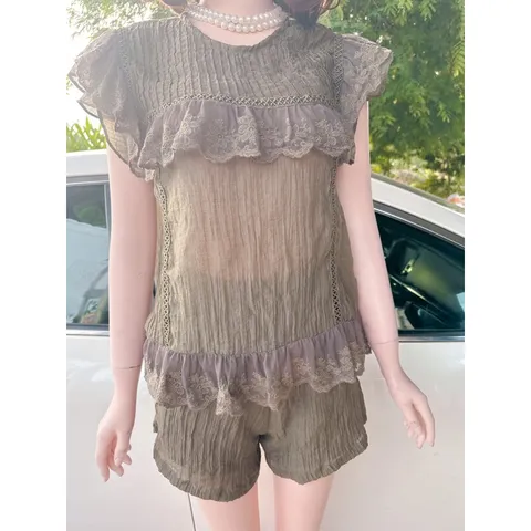 Set ren Chất Vải Đũi thô, Mát Mẻ  Quần Đùi Có Túi Free Size 40-65kg Hàng có sẵn giao ngay S Hàng chính chủ QP Giá 290k