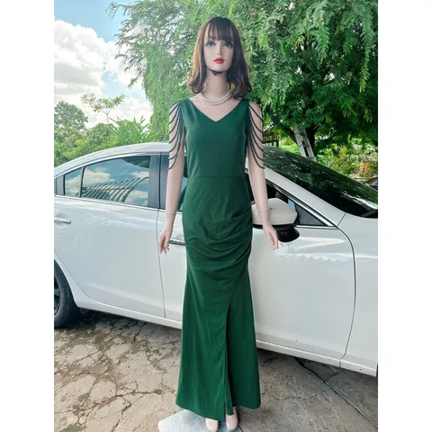 Đầm thiết kế dự tiệc dạ hội cổ tim 2 dây phale sang trọng Hàng có sẵn giao ngay L Chất liệu umi cao cấp, co giãn dễ chịu