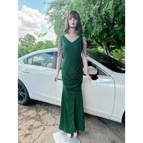 Đầm thiết kế dự tiệc dạ hội cổ tim 2 dây phale sang trọng Hàng có sẵn giao ngay L Chất liệu umi cao cấp, co giãn dễ chịu