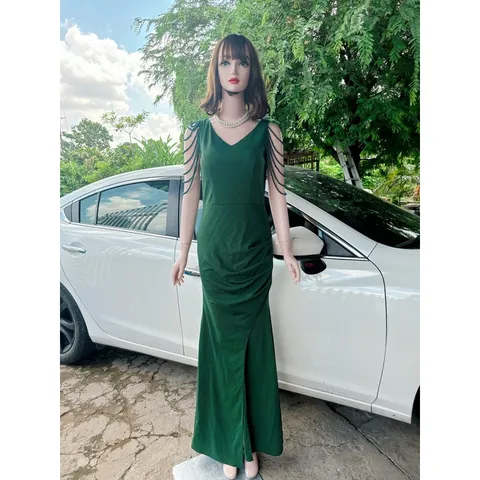 Đầm thiết kế dự tiệc dạ hội cổ tim 2 dây phale sang trọng Hàng có sẵn giao ngay L Chất liệu umi cao cấp, co giãn dễ chịu