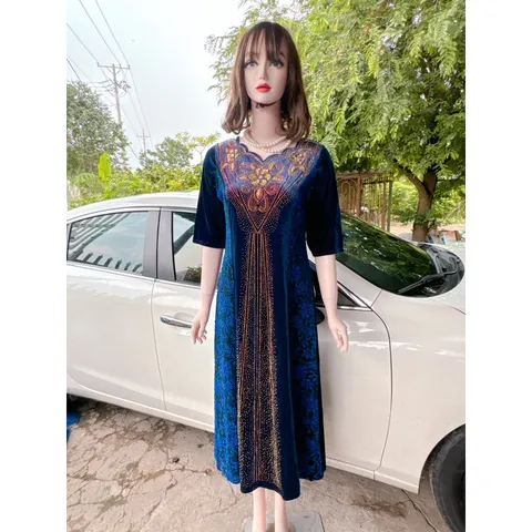 Mã đầm dạ hội (580)ép đá DMC - Chất Liệu: nhung phối nhũ hàng cao cấp  - size:58kg—>85kg Hàng có sẵn giao ngay Màu đen