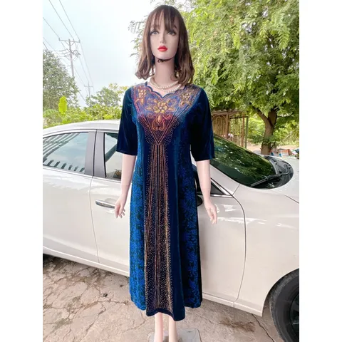Mã đầm dạ hội (580)ép đá DMC - Chất Liệu: nhung phối nhũ hàng cao cấp  - size:58kg—>85kg Hàng có sẵn giao ngay Màu đen