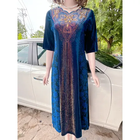 Mã đầm dạ hội (580)ép đá DMC - Chất Liệu: nhung phối nhũ hàng cao cấp  - size:58kg—>85kg Hàng có sẵn giao ngay Màu đen