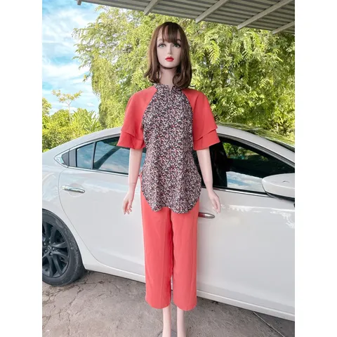 SÉT LAM , set bà ba cách tân , áo có dây kéo phía sau Hàng có sẵn giao ngay L Giá 220k/ cả set Có đủ size tới 80kg