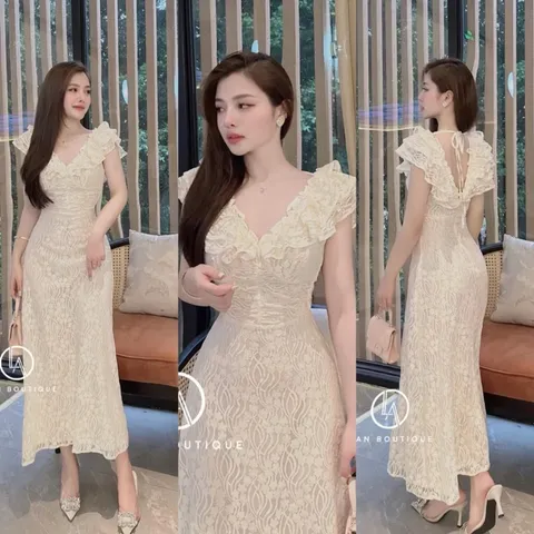 đầm ren bèo kèm thêm ảnh chụp thật chất liệu ren ,tone màu diện vô cùng thoải mái tự tin  diện đi làm đi chơi,…