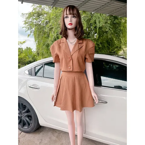 Set áo vesst + chân váy có sẵn lót quần  Hàng có sẵn giao ngay  Giá 290k/ cả set Eo quần bo chun co giãn dễ mặc