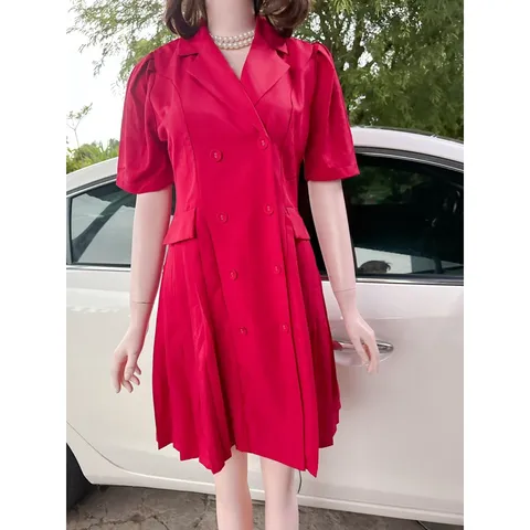 Đầm cổ vest công sở dập ly đính cúc chất tuyết mưa cao cấp phù hợp dạo phố cafe sang chảnh Giá 290k Màu kem M