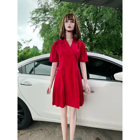 Đầm cổ vest công sở dập ly đính cúc chất tuyết mưa cao cấp phù hợp dạo phố cafe sang chảnh Giá 290k Màu kem M