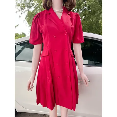 Đầm cổ vest công sở dập ly đính cúc chất tuyết mưa cao cấp phù hợp dạo phố cafe sang chảnh Giá 290k Màu kem M