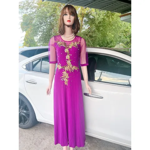 Đầm dạ hội dáng dài trung niên thêu tay cao cấp đính đá tỉ mỉ Giá 320k Chất liệu vải thun solen xịn cao cấp
