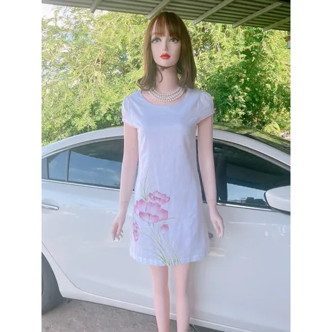 Đầm nữ cổ tròn vẽ tay in hoa thời trang Giá 250k Hàng coa sẵn giao ngay  Size SM Màu trắng Hàng vẽ tay thủ công