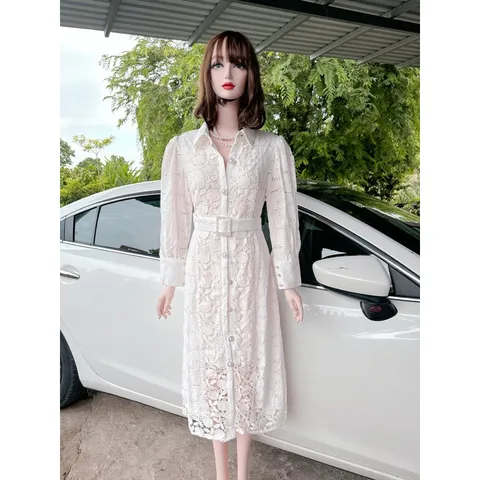 Thương Hiệu Thiết Kế Thêu Hoa Nguyên Chất Trắng Ren Dự Tiệc Áo Sơ Mi Nữ Hoa kèm Thắt Lưng  Hàng có sẵn giao ngay M S