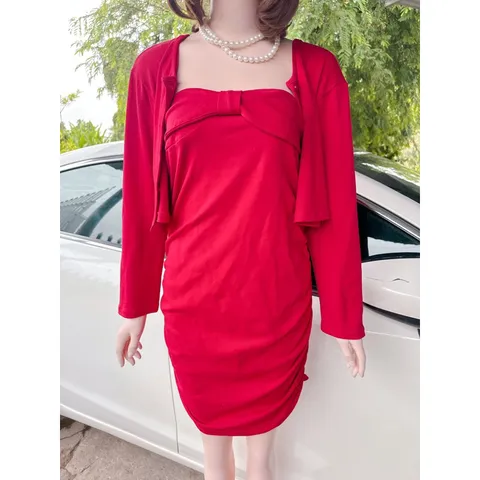 Set Đầm body thun cotton co dãn nhiều cúp ngực kèm áo khoác size 45-80kg Hàng có sẵn giao ngay  Giá 290k/ cả set