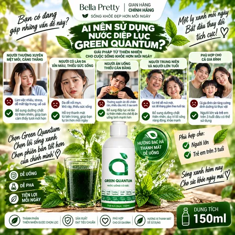 Green Quantum Nước Uống Cô Đặc 150ml – Tảo Nannochloropsis, Chiết Xuất Diệp Lục, Hương Bạc Hà
