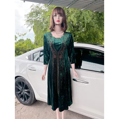 Đầm nhung tuyết cổ U ép đá thời trang trung niên cao cấp Giá 390k Hàng có sẵn giao ngay  Đủ size tới 90kg mặc đẹp