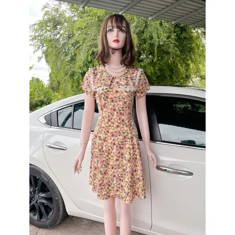 Đầm Thiết Kế cổ phối ren Nhập QC, vải voan hàn cao cấp mềm mịn, họa tiết đẹp Giá 290k Hàng có sẵn giao ngay