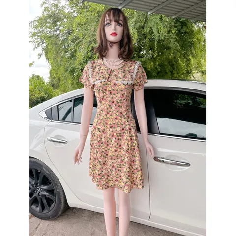 Đầm Thiết Kế cổ phối ren Nhập QC, vải voan hàn cao cấp mềm mịn, họa tiết đẹp Giá 290k Hàng có sẵn giao ngay