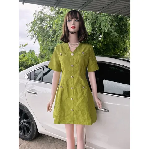Đầm Dự Tiệc Cổ Chữ V Phối Hàng Nút Sang Chảnh Thời Trang Vintage Dành Cho Các Nàng Thơ Giá 299k