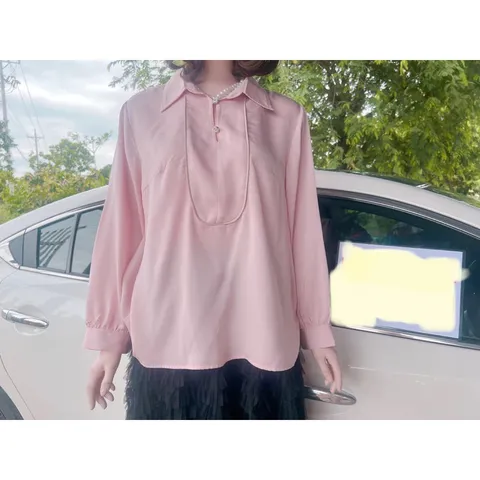 Áo Sơ Mi Tay Dài Cổ Đứng Vải lụa satin Kiểu Hàn Quốc Thời Trang Giá 220k Hàng có sẵn giao ngay Màu hồng phấn