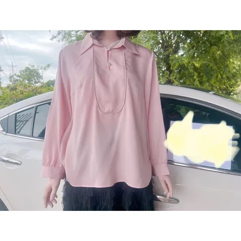 Áo Sơ Mi Tay Dài Cổ Đứng Vải lụa satin Kiểu Hàn Quốc Thời Trang Giá 220k Hàng có sẵn giao ngay Màu hồng phấn