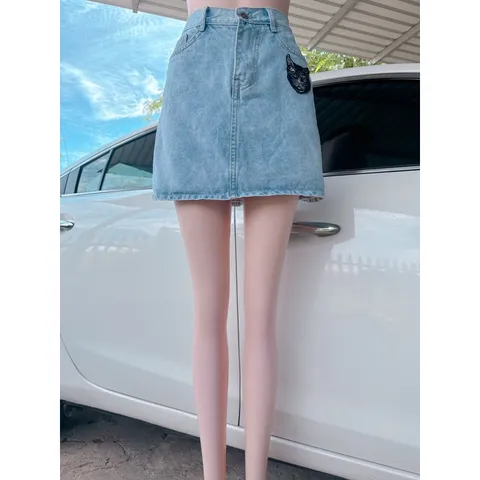 Chân Váy Jeans Ngắn, Thêu hình mèo siêu đẹp Giá 150k Size SM Chất liệu jean đẹp