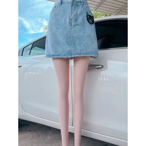 Chân Váy Jeans Ngắn, Thêu hình mèo siêu đẹp Giá 150k Size SM Chất liệu jean đẹp