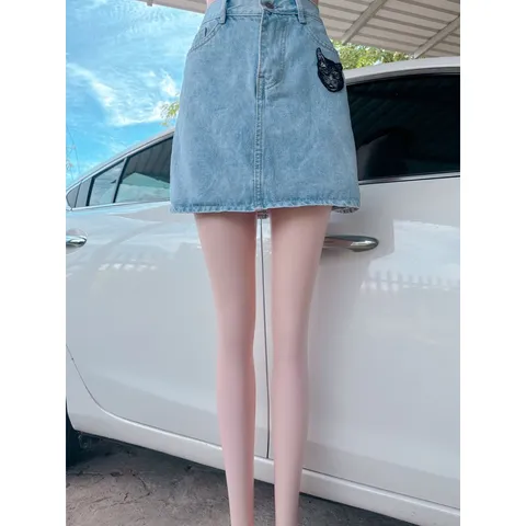 Chân Váy Jeans Ngắn, Thêu hình mèo siêu đẹp Giá 150k Size SM Chất liệu jean đẹp