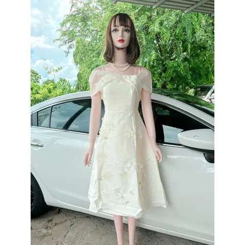 Đầm Thiết Kế Taffa Đính Hoa thủ công  trễ vai  Quyến Rũ Sang Trọng Đầm Đi Chơi, Đi Tiệc, Sinh Nhật  Có sẵn giao ngay