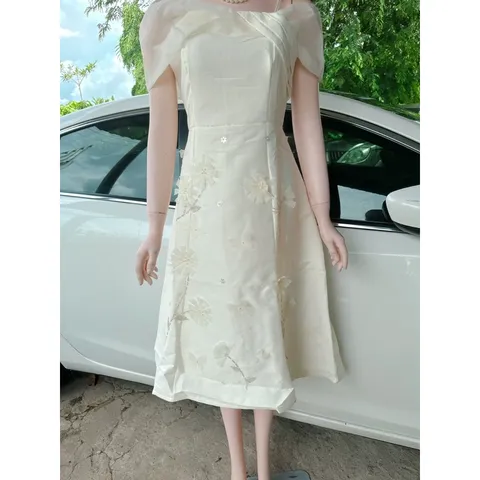 Đầm Thiết Kế Taffa Đính Hoa thủ công  trễ vai  Quyến Rũ Sang Trọng Đầm Đi Chơi, Đi Tiệc, Sinh Nhật  Có sẵn giao ngay